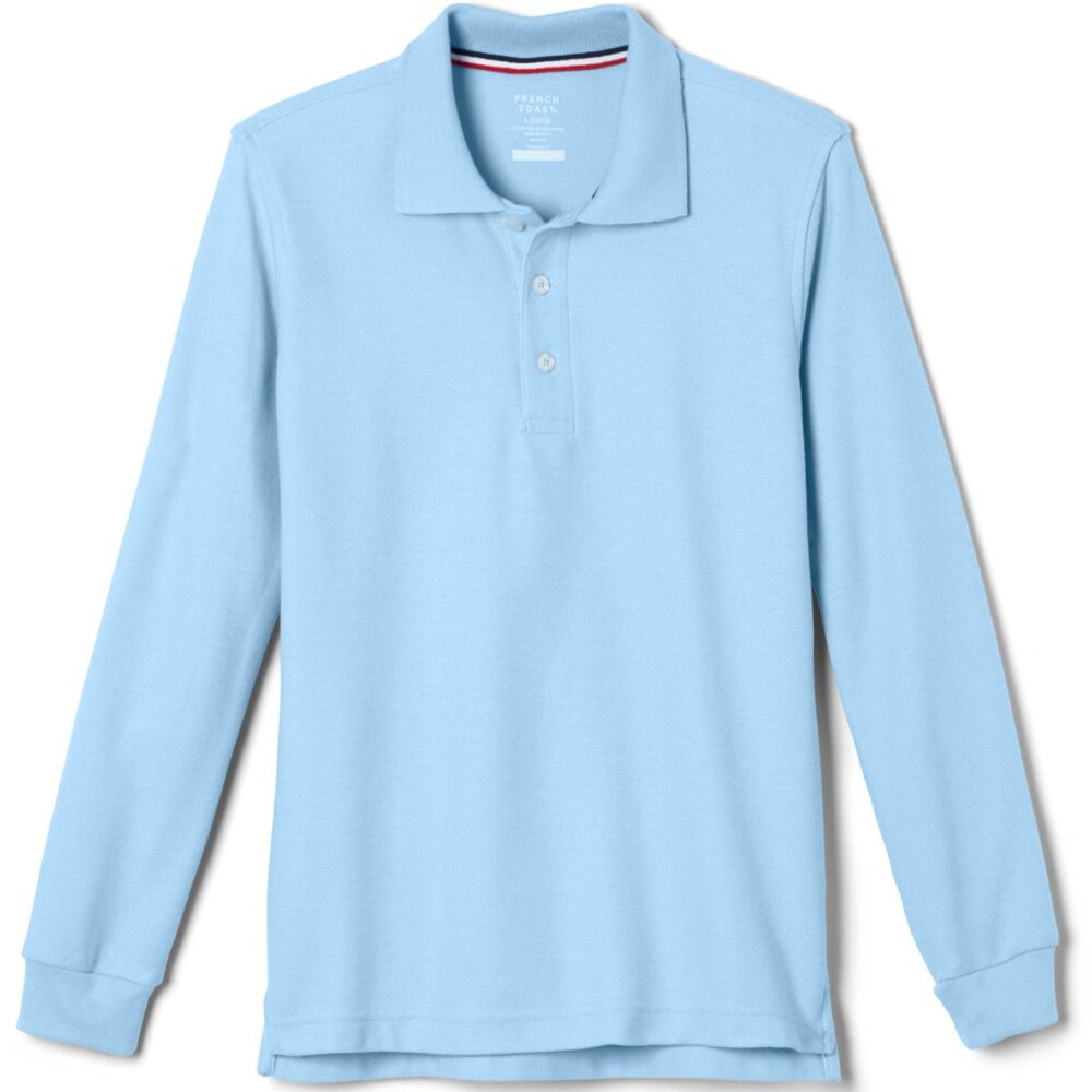 French Toast SA9085 Boys Long Sleeve Pique Polo Light Bllue - Picture 1 of 2